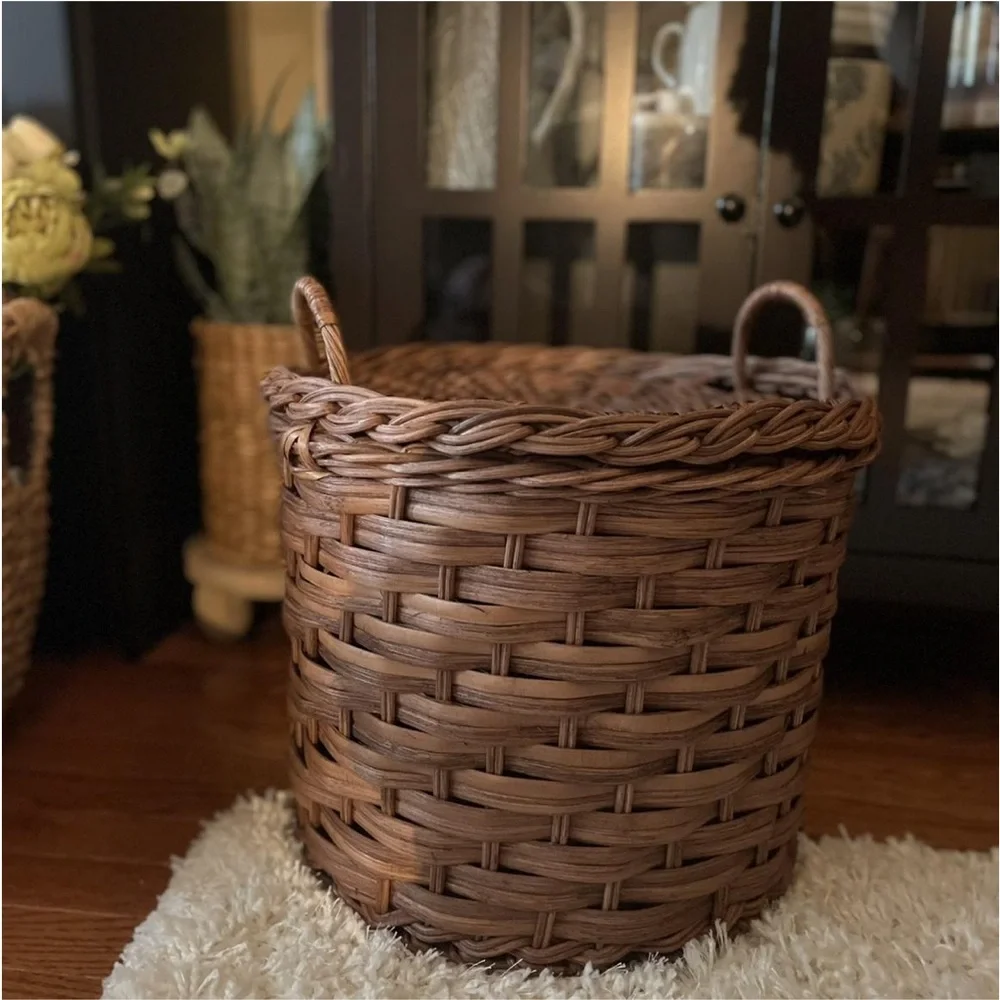 Round Chunky Straight Rattan Basket Dark Brow -Threshold designed w Studio McGee